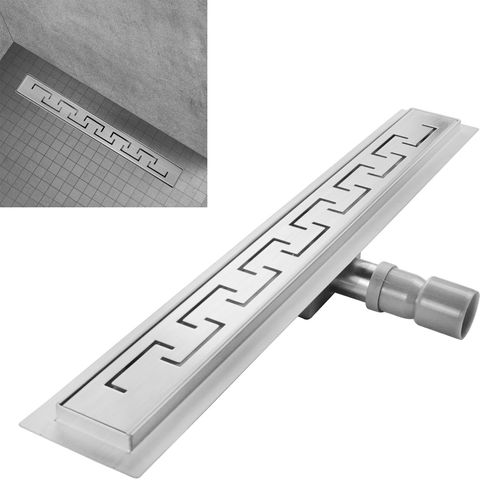 Caniveau De Douche Motif Grec L.80 Cm Inox, Débit 36l/min, Anti-odeurs + Filtres -grea