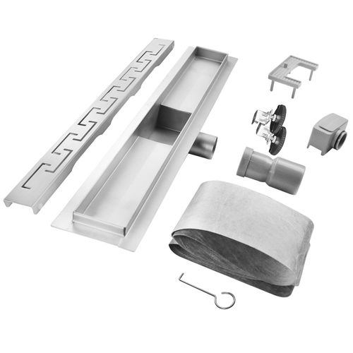 Caniveau De Douche Motif Grec L.110 Cm Inox, Débit 36l/min, Anti-odeurs + Filtres -grea