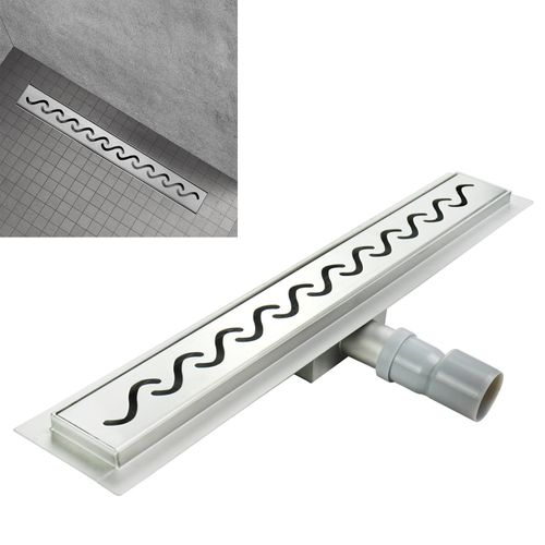 Caniveau De Douche Motif Vague L.70 Cm Acier, Siphon Anti-odeurs, Débit Performant -vago