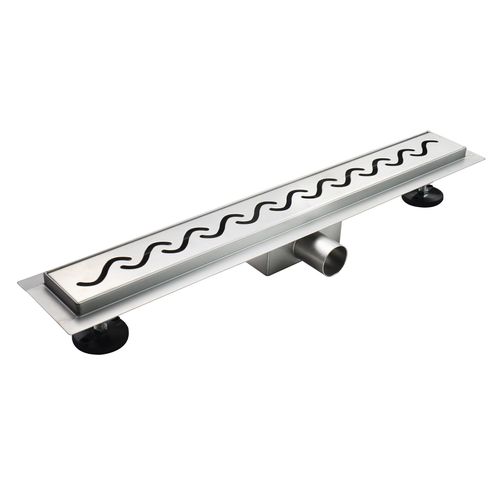 Caniveau De Douche Motif Vague L.80 Cm Acier, Siphon Anti-odeurs, Débit Performant -vago