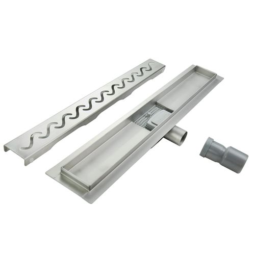 Caniveau De Douche Motif Vague L.90 Cm Acier, Siphon Anti-odeurs, Débit Performant -vago