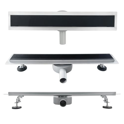 Caniveau Douche Verre Noir L.60 Cm, Siphon 360° Inox, Stop-odeur, Drainage Performant -duka