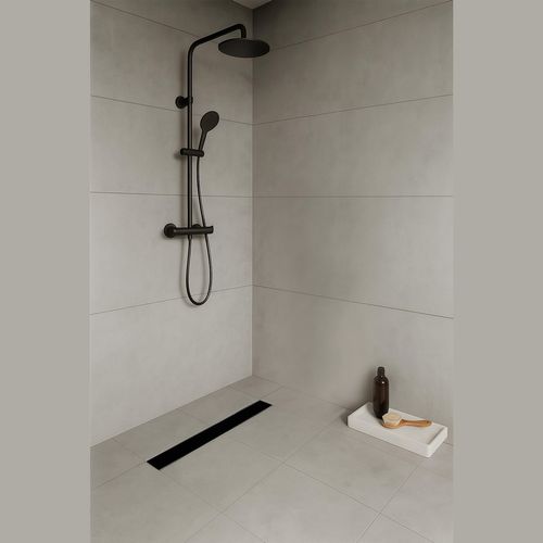 Caniveau Douche Verre Noir L.110 Cm, Siphon 360° Inox, Stop-odeur, Drainage Performant -duka