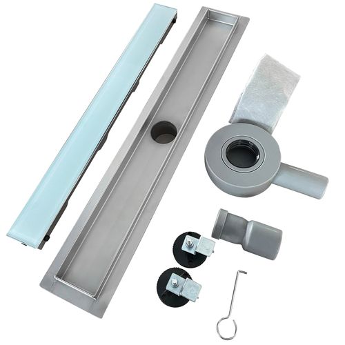 Caniveau Douche Verre Blanc L.70 Cm, Siphon 360° Inox, Stop-odeur, Drainage Performant -duka