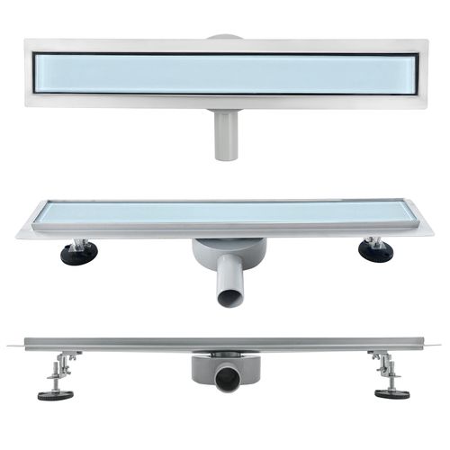 Caniveau Douche Verre Blanc L.90 Cm, Siphon 360° Inox, Stop-odeur, Drainage Performant -duka