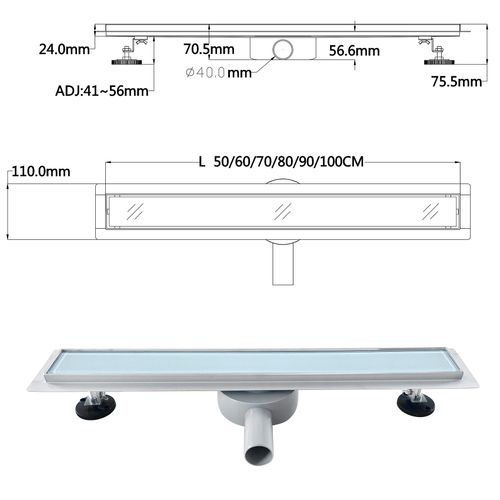 Caniveau Douche Verre Blanc L.90 Cm, Siphon 360° Inox, Stop-odeur, Drainage Performant -duka