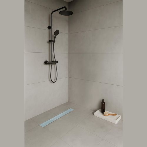 Caniveau Douche Verre Blanc L.110 Cm, Siphon 360° Inox, Stop-odeur, Drainage Performant -duka