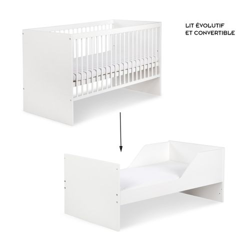 Dalia Ensemble Commode à Langer Et Lit Enfant Convertible 140x70 Blanc