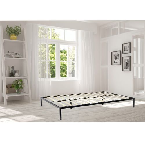 Basi Sommier à Lattes Avec Pieds En Acier Robuste 140x200 Cm Noir