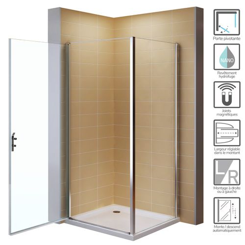 Cabine De Douche H195 90x100cm (porte 90) Verre 8 Mm Transparent Pivotante Niky (sans Receveur)
