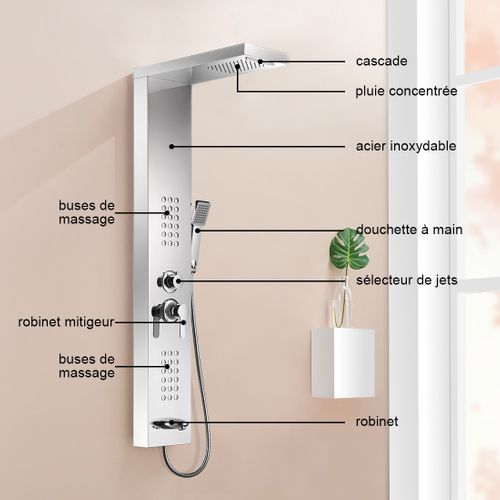 Colonne De Douche Hydromassante 4 Jets + 1 Robinet Gris - Luly