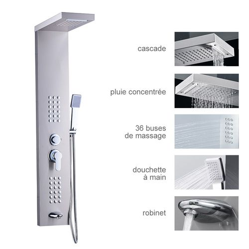 Colonne De Douche Hydromassante 4 Jets + 1 Robinet Gris - Luly