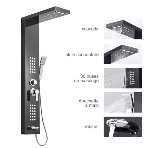 Colonne De Douche Hydromassante 4 Jets + 1 Robinet Noir - Luly