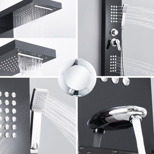 Colonne De Douche Hydromassante 4 Jets + 1 Robinet Noir - Luly