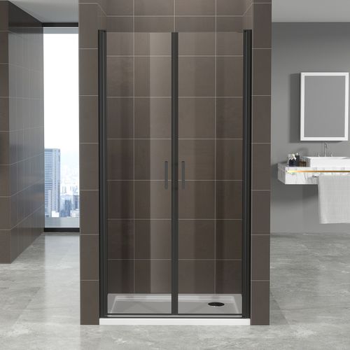 Porte De Douche Noir H190 Largeur 97-100 Cm Verre Transparent 6 Mm, Portes Battantes Kimiblack