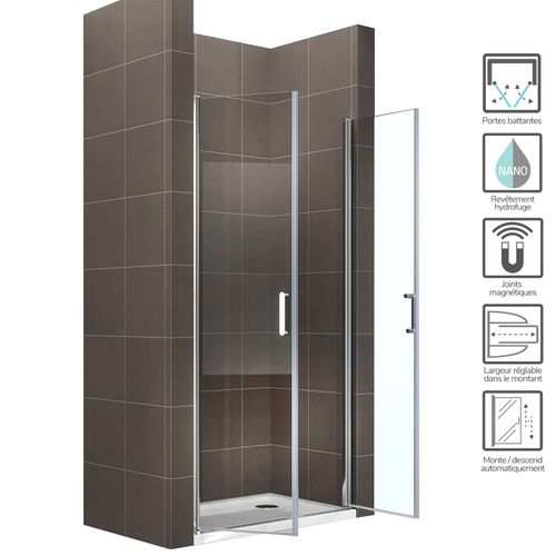Porte De Doucheh190 Largeur 88-91 Cm Verre Transparent 6 Mm, Portes Battantes Kimi