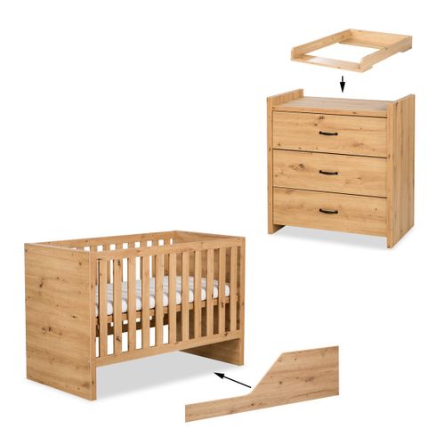 Amelia Ensemble Bébé Commode à Langer Et Lit Évolutif 120x60   Chêne
