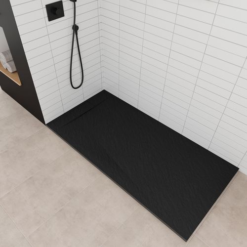 Receveur De Douche Polar 90x120 Cm Noir Effet Pierre Extra-plat Antidérapant + Bonde