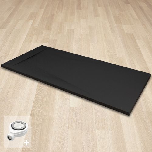 Receveur De Douche Polar 80x160 Cm Noir Effet Pierre Extra-plat Antidérapant + Bonde