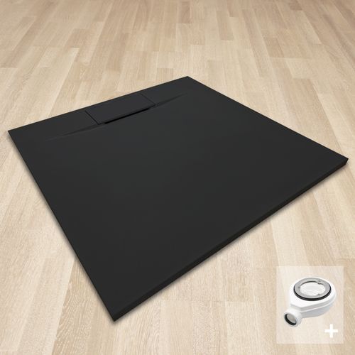 Receveur De Douche Polar 80x80 Cm Noir Effet Pierre Extra-plat Antidérapant + Bonde