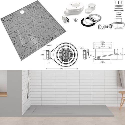Receveur De Douche Polar 90x140 Cm Gris Effet Pierre Extra-plat Antidérapant + Bonde