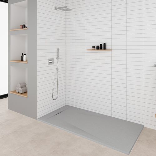 Receveur De Douche Polar 90x90 Cm Gris Effet Pierre Extra-plat Antidérapant + Bonde