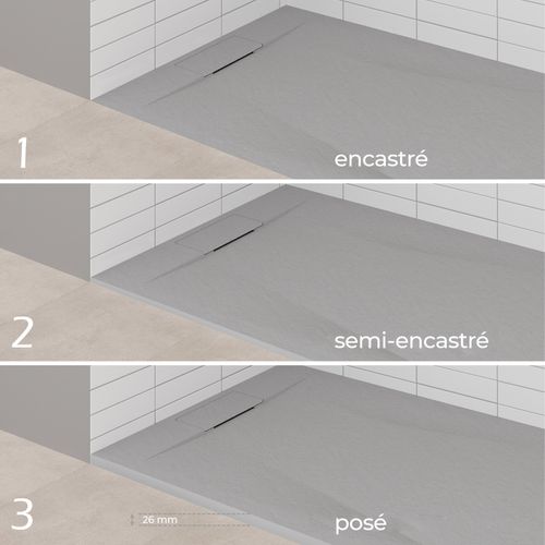Receveur De Douche Polar 80x100 Cm Gris Effet Pierre Extra-plat Antidérapant + Bonde