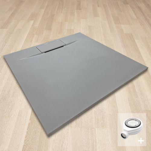 Receveur De Douche Polar 80x80 Cm Gris Effet Pierre Extra-plat Antidérapant + Bonde