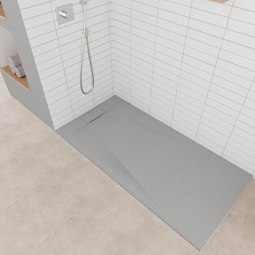 Receveur De Douche Polar 80x80 Cm Gris Effet Pierre Extra-plat Antidérapant + Bonde