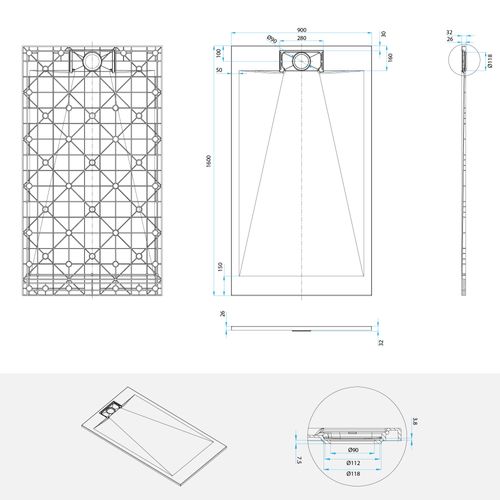 Receveur De Douche Polar 90x160 Cm Blanc Effet Pierre Extra-plat Antidérapant + Bonde