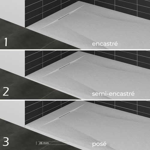 Receveur De Douche Polar 90x140 Cm Blanc Effet Pierre Extra-plat Antidérapant + Bonde