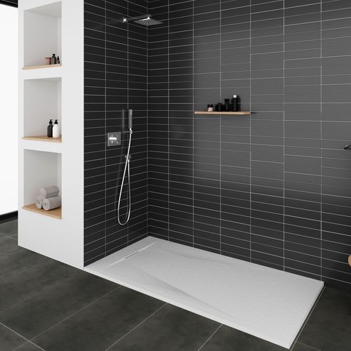 Receveur De Douche Polar 90x90 Cm Blanc Effet Pierre Extra-plat Antidérapant + Bonde