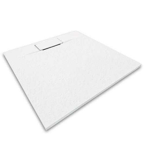 Receveur De Douche Polar 90x90 Cm Blanc Effet Pierre Extra-plat Antidérapant + Bonde