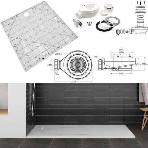 Receveur De Douche Polar 80x180 Cm Blanc Effet Pierre Extra-plat Antidérapant + Bonde