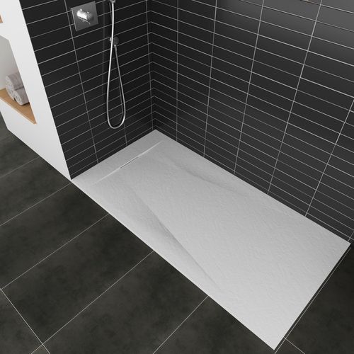 Receveur De Douche Polar 80x140 Cm Blanc Effet Pierre Extra-plat Antidérapant + Bonde