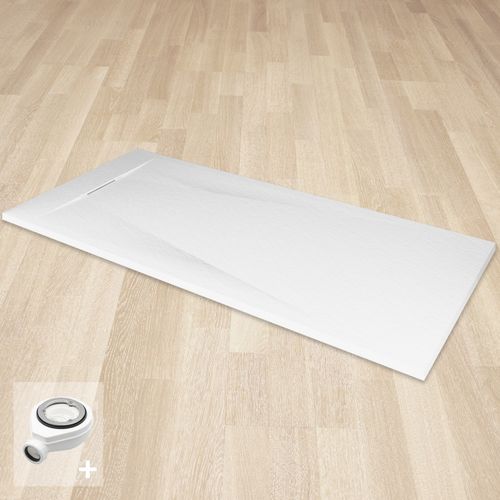 Receveur De Douche Polar 80x140 Cm Blanc Effet Pierre Extra-plat Antidérapant + Bonde