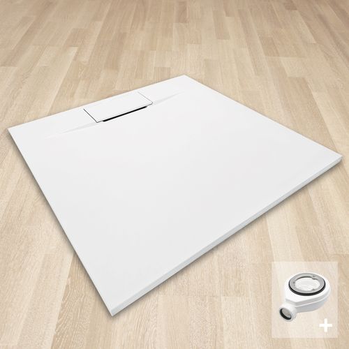 Receveur De Douche Polar 80x80 Cm Blanc Effet Pierre Extra-plat Antidérapant + Bonde