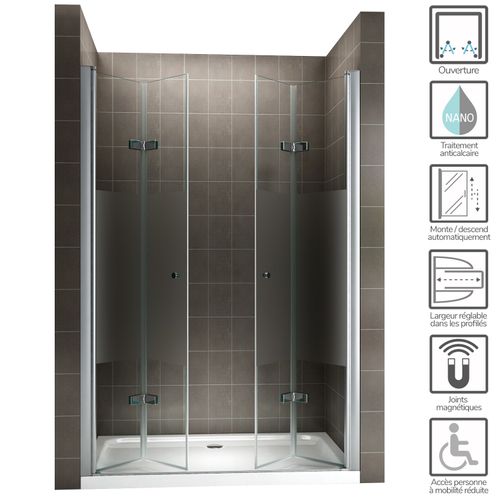 Porte De Douche H195 Largeur 76-80 Cm Verre Semi-opaque 6 Mm Porte Pliante Pivotante Emmy