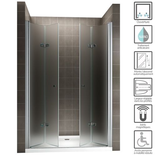 Porte De Douche H185 Largeur 136-140 Cm Verre Opaque 6 Mm Porte Pliante Pivotante Emmy