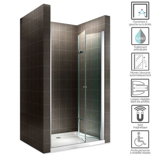 Porte De Douche H195 Largeur 88-92 Cm Verre Transparent Porte Pliante Mona