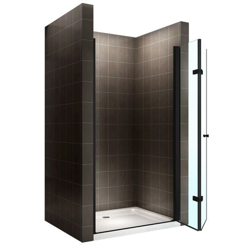 Porte De Douche H195 Noir Largeur 92-96 Cm Verre Transparent Porte Pliante Monablack