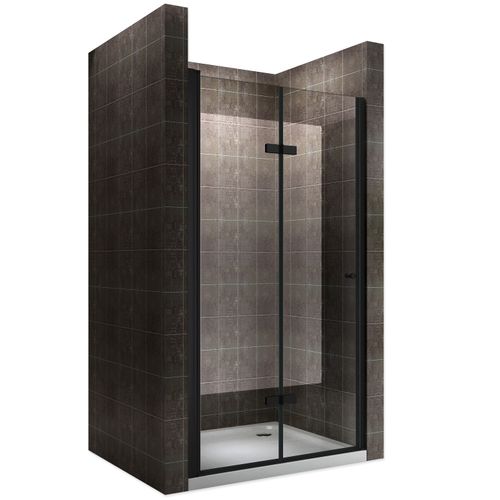 Porte De Douche H195 Noir Largeur 80-84 Cm Verre Transparent Porte Pliante Monablack