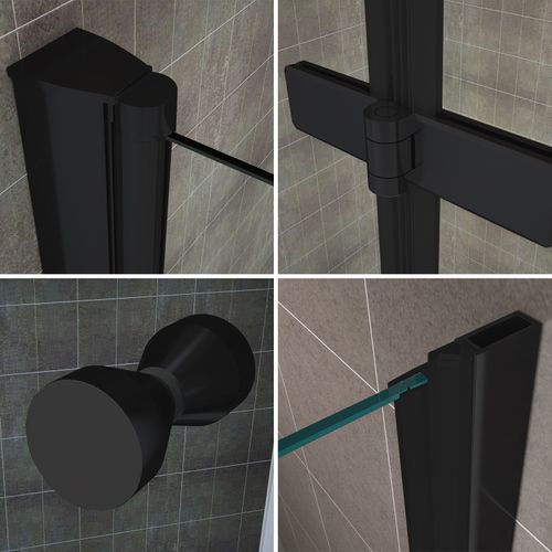 Porte De Douche H195 Noir Largeur 80-84 Cm Verre Transparent Porte Pliante Monablack