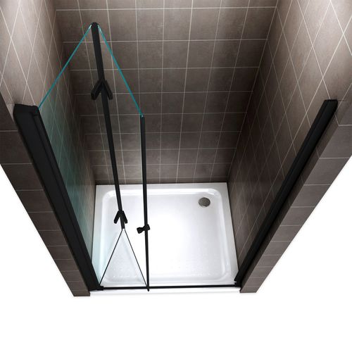 Porte De Douche H195 Noir Largeur 72-76 Cm Verre Transparent Porte Pliante Monablack