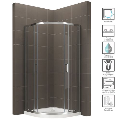 Cabine De Douche H190 80x80cm 1/4 De Cercle Coulissante Transparente Tiby (sans Receveur)