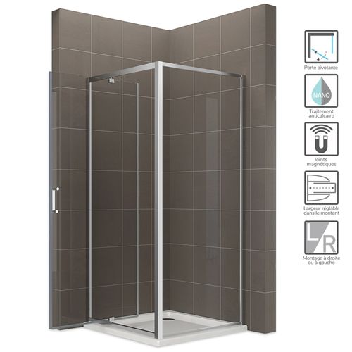 Cabine De Douche H190 80x80cm Porte Pivotante Verre Transparent Ibea (sans Receveur)