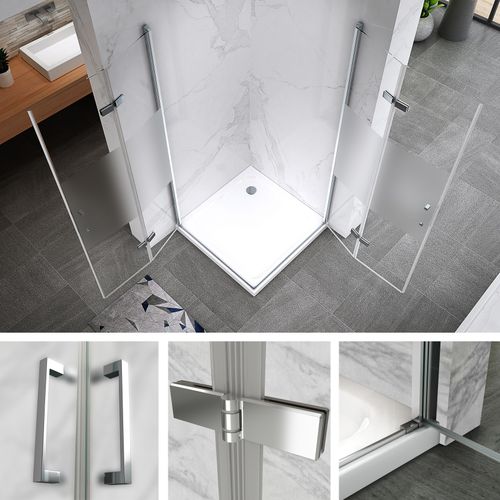 Cabine De Douche Atéa H190 90x95cm Verre Semi-opaque 2 Portes Pliantes Pivotantes (sans Receveur)