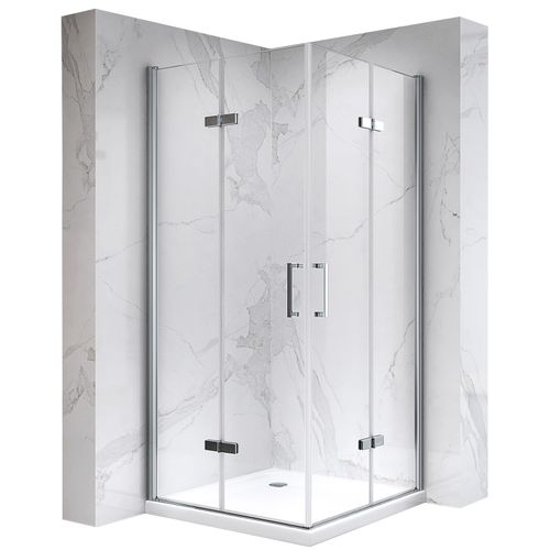 Cabine De Douche Atéa H190 115x115cm Verre Transparent 2 Portes Pliantes Pivotantes (sans Receveur)