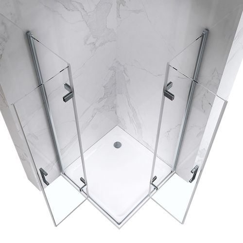 Cabine De Douche Atéa H190 75x95cm Verre Transparent 2 Portes Pliantes Pivotantes (sans Receveur)