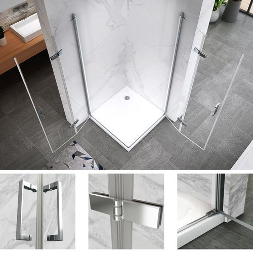 Cabine De Douche Atéa H190 70x110cm Verre Transparent 2 Portes Pliantes Pivotantes (sans Receveur)